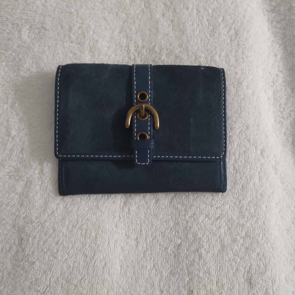 Classic Navy Suede Women's Wallet with Contrast Stitching